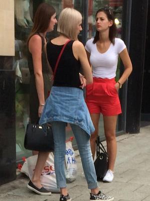 Hot girl in tight white top and big boobs