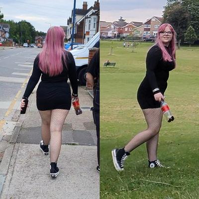 [CANDID] PINK HAIR GOTH PIGGY IN FISHNETS